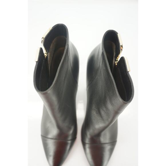 Lanvin Black Leather Pointy Toe Gold Trim High Heels Ankle Boots SZ 39 New $890 - Picture 7 of 12